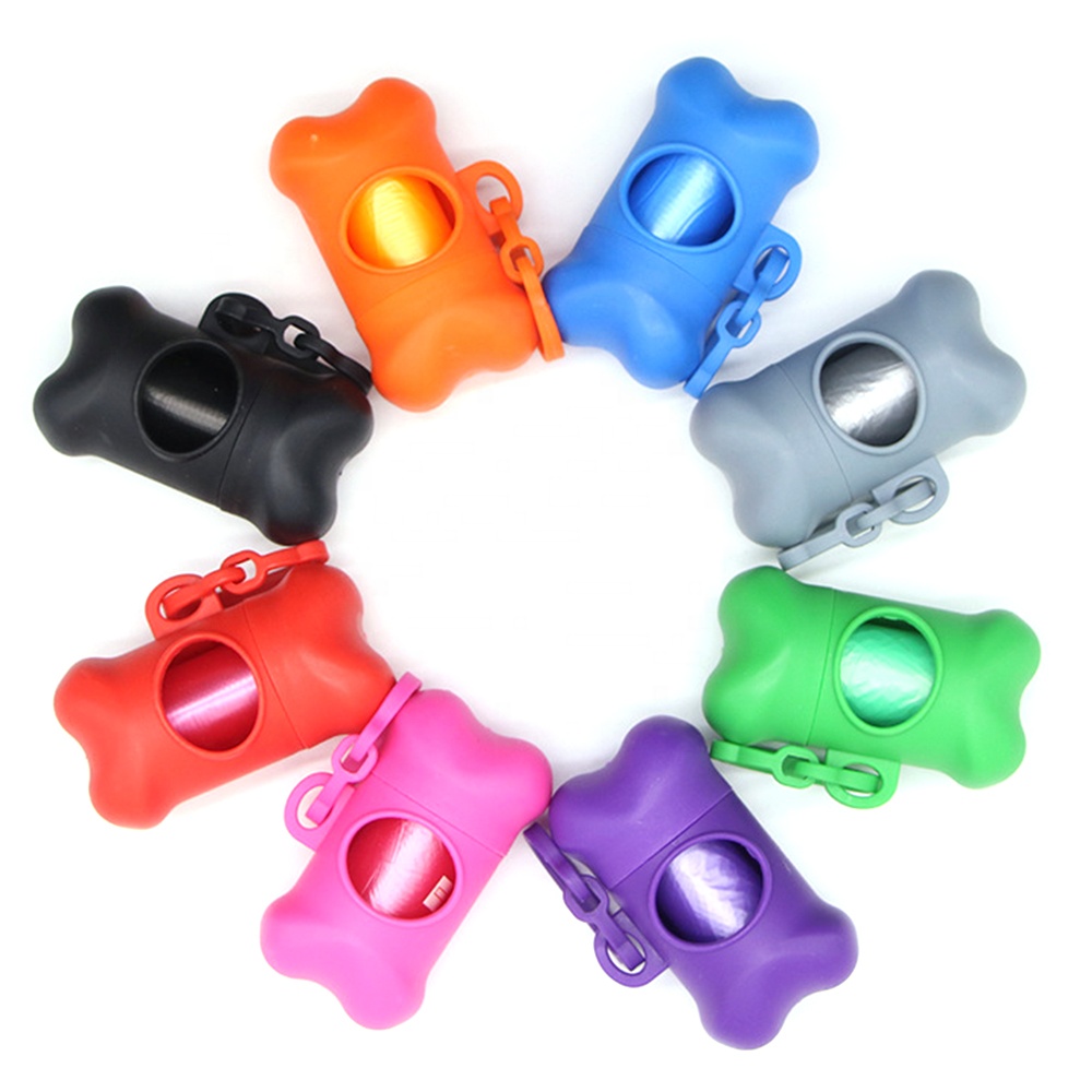 Bone-Shaped Dog Poop Bag Dispenser with 2 Rolls & Leash Clip
